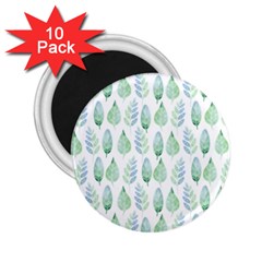 Green Watercolour Leaves Pattern 2.25  Magnets (10 pack) 