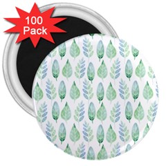 Green Watercolour Leaves Pattern 3  Magnets (100 pack)