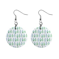 Green Watercolour Leaves Pattern Mini Button Earrings