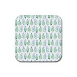 Green Watercolour Leaves Pattern Rubber Coaster (Square)  Front