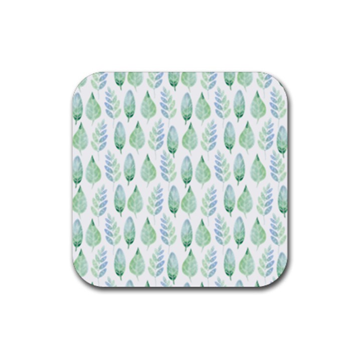 Green Watercolour Leaves Pattern Rubber Coaster (Square) 