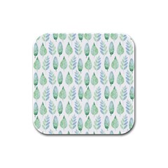 Green Watercolour Leaves Pattern Rubber Square Coaster (4 Pack)  by TanyaDraws