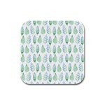 Green Watercolour Leaves Pattern Rubber Square Coaster (4 pack)  Front