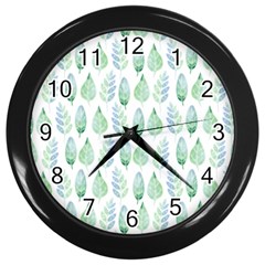 Green Watercolour Leaves Pattern Wall Clocks (Black)