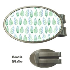 Green Watercolour Leaves Pattern Money Clips (oval) 