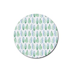 Green Watercolour Leaves Pattern Rubber Coaster (round) 