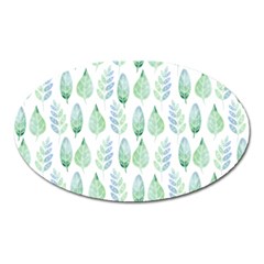 Green Watercolour Leaves Pattern Oval Magnet