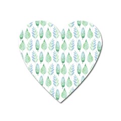 Green Watercolour Leaves Pattern Heart Magnet by TanyaDraws