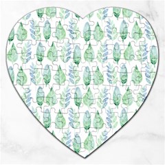 Green Watercolour Leaves Pattern Jigsaw Puzzle (Heart)