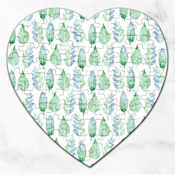 Green Watercolour Leaves Pattern Jigsaw Puzzle (Heart)