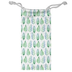 Green Watercolour Leaves Pattern Jewelry Bags by TanyaDraws