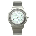 Green Watercolour Leaves Pattern Stainless Steel Watch Front