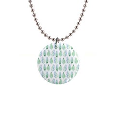 Green Watercolour Leaves Pattern Button Necklaces