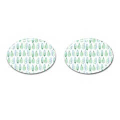 Green Watercolour Leaves Pattern Cufflinks (oval)