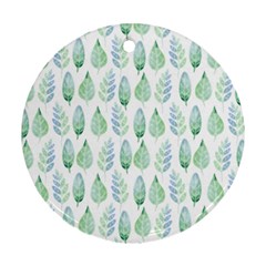 Green Watercolour Leaves Pattern Round Ornament (Two Sides) 