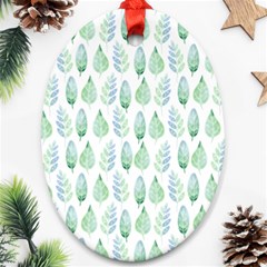 Green Watercolour Leaves Pattern Oval Ornament (two Sides)