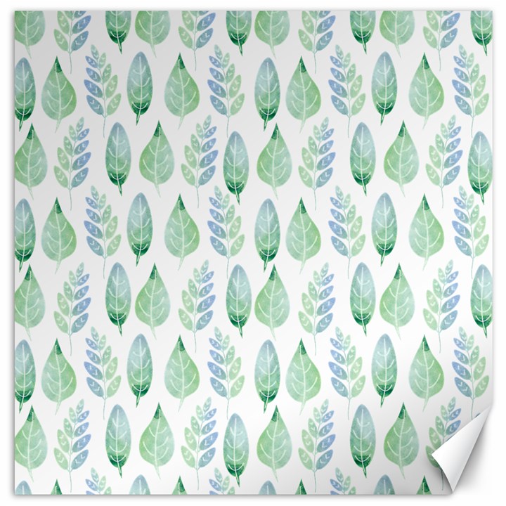 Green Watercolour Leaves Pattern Canvas 16  x 16  