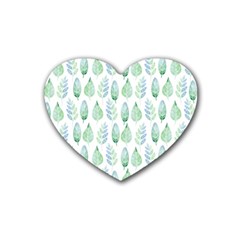 Green Watercolour Leaves Pattern Heart Coaster (4 Pack)  by TanyaDraws