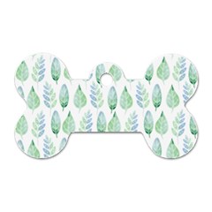 Green Watercolour Leaves Pattern Dog Tag Bone (One Side)