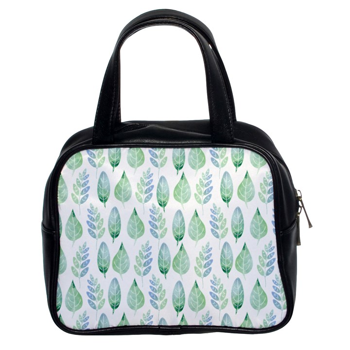 Green Watercolour Leaves Pattern Classic Handbags (2 Sides)