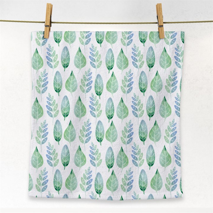 Green Watercolour Leaves Pattern Face Towel