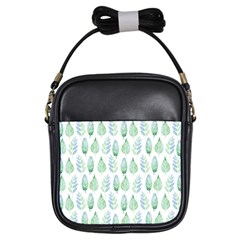 Green Watercolour Leaves Pattern Girls Sling Bags by TanyaDraws