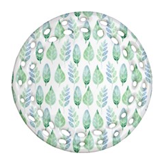 Green Watercolour Leaves Pattern Ornament (Round Filigree) 