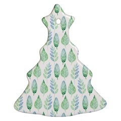 Green Watercolour Leaves Pattern Christmas Tree Ornament (2 Sides)