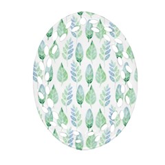 Green Watercolour Leaves Pattern Oval Filigree Ornament (2-side)  by TanyaDraws