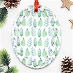 Green Watercolour Leaves Pattern Oval Filigree Ornament (2-Side)  Front