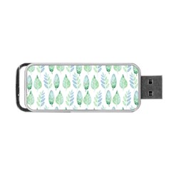 Green Watercolour Leaves Pattern Portable Usb Flash (one Side)