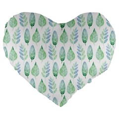 Green Watercolour Leaves Pattern Large 19  Premium Heart Shape Cushions by TanyaDraws