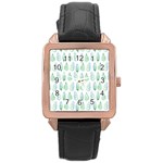 Green Watercolour Leaves Pattern Rose Gold Leather Watch  Front