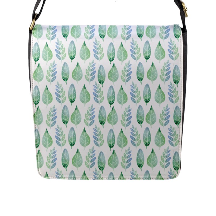 Green Watercolour Leaves Pattern Flap Messenger Bag (L) 