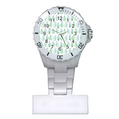 Green Watercolour Leaves Pattern Plastic Nurses Watch