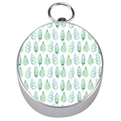 Green Watercolour Leaves Pattern Silver Compasses by TanyaDraws