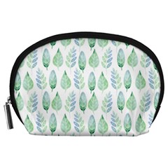 Green Watercolour Leaves Pattern Accessory Pouches (Large) 