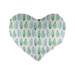 Green Watercolour Leaves Pattern Standard 16  Premium Flano Heart Shape Cushions Front