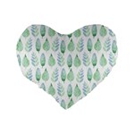 Green Watercolour Leaves Pattern Standard 16  Premium Flano Heart Shape Cushions Back