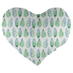 Green Watercolour Leaves Pattern Large 19  Premium Flano Heart Shape Cushions