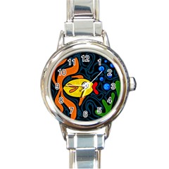 Yellow Fish Round Italian Charm Watch by Valentinaart