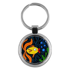 Yellow Fish Key Chains (round)  by Valentinaart