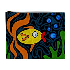 Yellow Fish Cosmetic Bag (xl) by Valentinaart