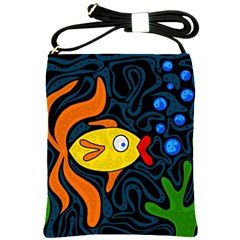 Yellow Fish Shoulder Sling Bags by Valentinaart