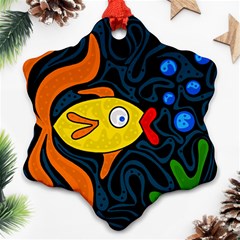 Yellow Fish Snowflake Ornament (2-side) by Valentinaart