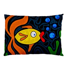 Yellow Fish Pillow Case (two Sides) by Valentinaart