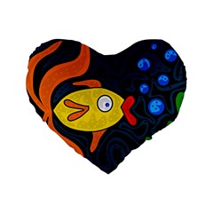 Yellow Fish Standard 16  Premium Heart Shape Cushions by Valentinaart