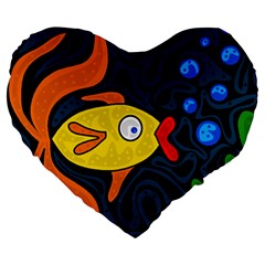 Yellow Fish Large 19  Premium Heart Shape Cushions by Valentinaart