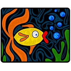 Yellow Fish Double Sided Fleece Blanket (medium)  by Valentinaart