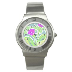 Purple Flowers Stainless Steel Watch by Valentinaart